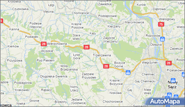 mapa Trzetrzewina, Trzetrzewina na mapie Targeo