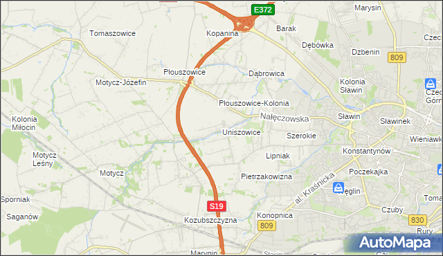 mapa Uniszowice, Uniszowice na mapie Targeo