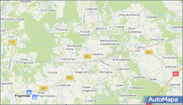 mapa Uwieliny, Uwieliny na mapie Targeo