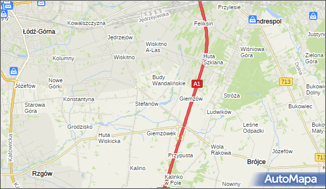 mapa Wandalin gmina Brójce, Wandalin gmina Brójce na mapie Targeo