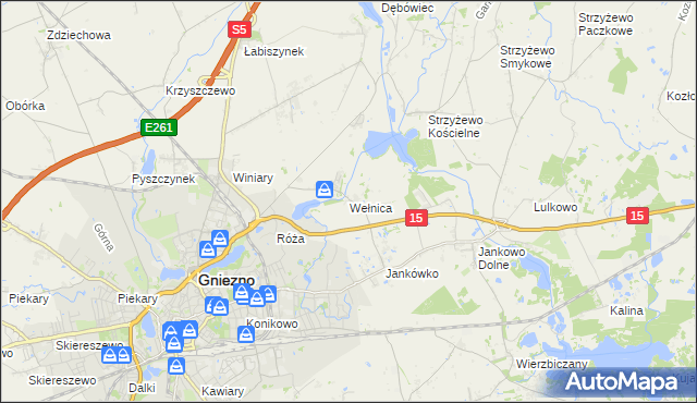 mapa Wełnica gmina Gniezno, Wełnica gmina Gniezno na mapie Targeo