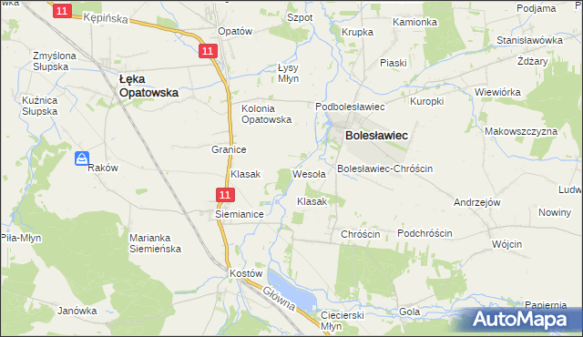 mapa Wesoła gmina Łęka Opatowska, Wesoła gmina Łęka Opatowska na mapie Targeo