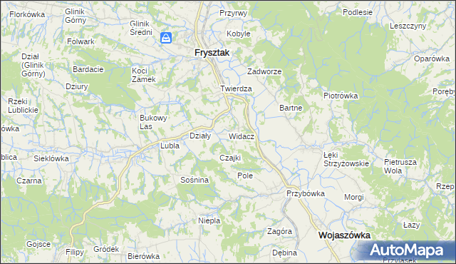 mapa Widacz gmina Frysztak, Widacz gmina Frysztak na mapie Targeo