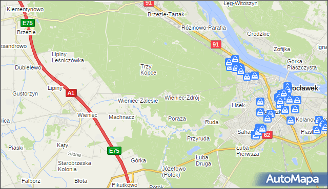 mapa Wieniec-Zdrój, Wieniec-Zdrój na mapie Targeo
