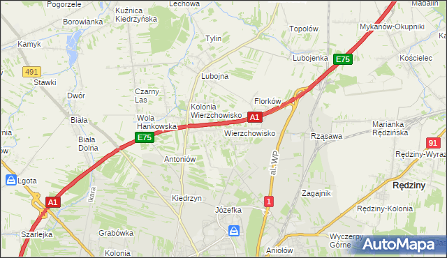 mapa Wierzchowisko gmina Mykanów, Wierzchowisko gmina Mykanów na mapie Targeo