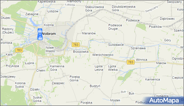 mapa Wierzchowisko gmina Wolbrom, Wierzchowisko gmina Wolbrom na mapie Targeo