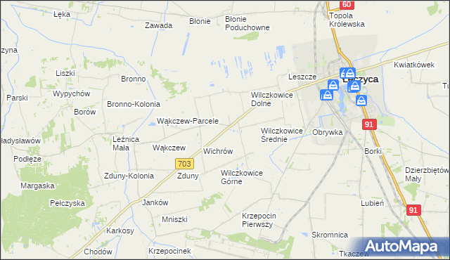 mapa Wilczkowice nad Szosą, Wilczkowice nad Szosą na mapie Targeo