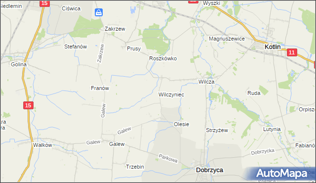 mapa Wilczyniec gmina Jarocin, Wilczyniec gmina Jarocin na mapie Targeo