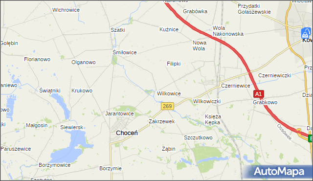 mapa Wilkowice gmina Choceń, Wilkowice gmina Choceń na mapie Targeo