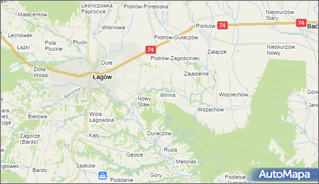 mapa Winna gmina Łagów, Winna gmina Łagów na mapie Targeo