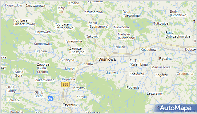 mapa Wiśniowa powiat strzyżowski, Wiśniowa powiat strzyżowski na mapie Targeo