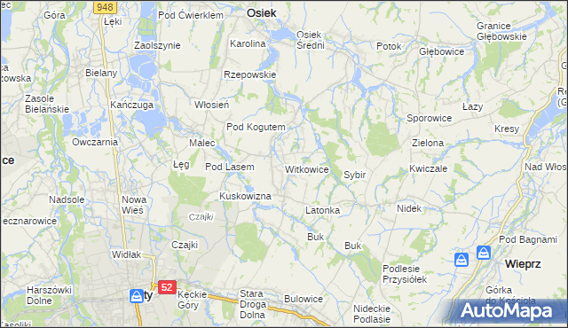 mapa Witkowice gmina Kęty, Witkowice gmina Kęty na mapie Targeo