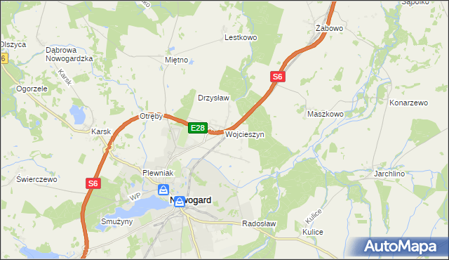 mapa Wojcieszyn gmina Nowogard, Wojcieszyn gmina Nowogard na mapie Targeo