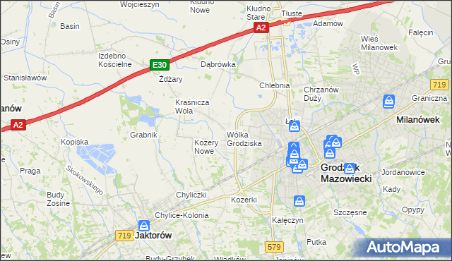 mapa Wólka Grodziska gmina Grodzisk Mazowiecki, Wólka Grodziska gmina Grodzisk Mazowiecki na mapie Targeo