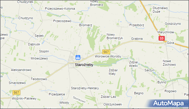 mapa Worowice-Wyroby, Worowice-Wyroby na mapie Targeo