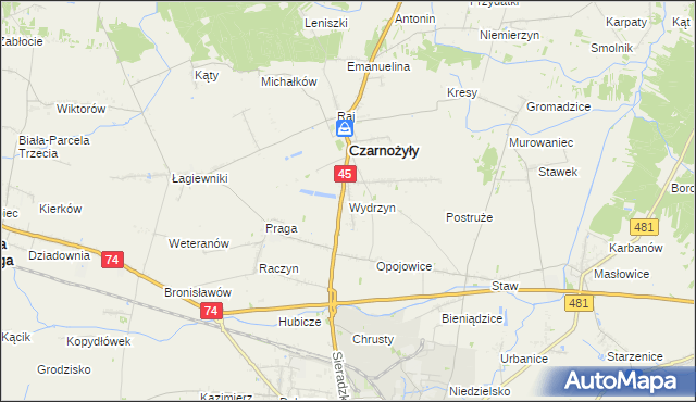mapa Wydrzyn gmina Czarnożyły, Wydrzyn gmina Czarnożyły na mapie Targeo