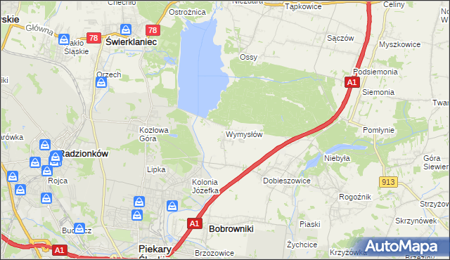 mapa Wymysłów gmina Bobrowniki, Wymysłów gmina Bobrowniki na mapie Targeo