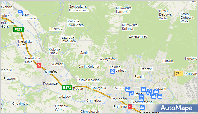 mapa Wymysłów gmina Kunów, Wymysłów gmina Kunów na mapie Targeo