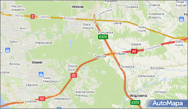 mapa Zagórze gmina Wiązowna, Zagórze gmina Wiązowna na mapie Targeo