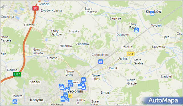 mapa Zagościniec gmina Wołomin, Zagościniec gmina Wołomin na mapie Targeo