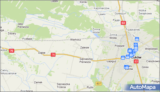mapa Zalesie gmina Łuków, Zalesie gmina Łuków na mapie Targeo