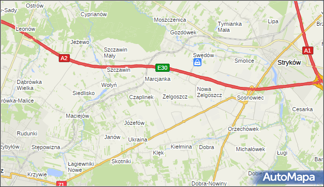 mapa Zelgoszcz gmina Stryków, Zelgoszcz gmina Stryków na mapie Targeo