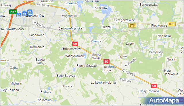 mapa Zimna Woda gmina Mszczonów, Zimna Woda gmina Mszczonów na mapie Targeo