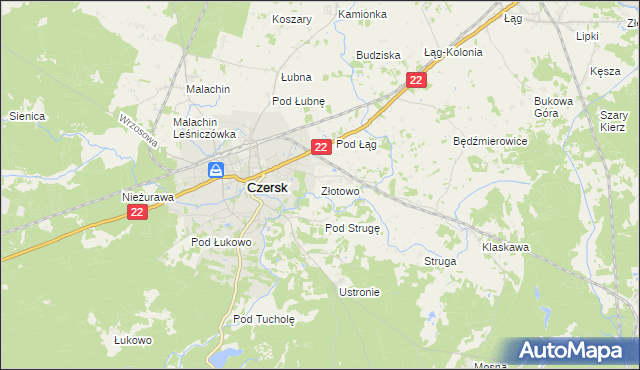 mapa Złotowo gmina Czersk, Złotowo gmina Czersk na mapie Targeo