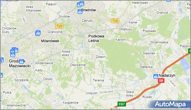 mapa Żółwin gmina Brwinów, Żółwin gmina Brwinów na mapie Targeo