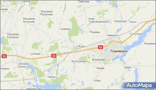 mapa Rudki gmina Trzemeszno, Rudki gmina Trzemeszno na mapie Targeo