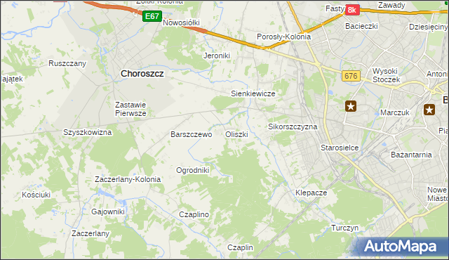 mapa Oliszki gmina Choroszcz, Oliszki gmina Choroszcz na mapie Targeo