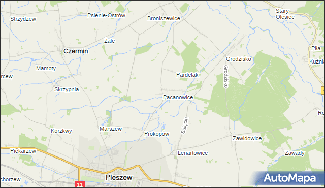 mapa Pacanowice, Pacanowice na mapie Targeo