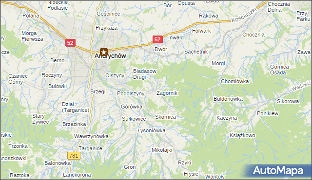 mapa Zagórnik gmina Andrychów, Zagórnik gmina Andrychów na mapie Targeo