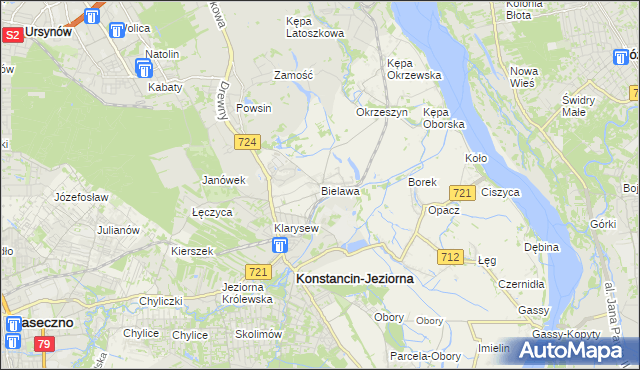 mapa Bielawa gmina Konstancin-Jeziorna, Bielawa gmina Konstancin-Jeziorna na mapie Targeo