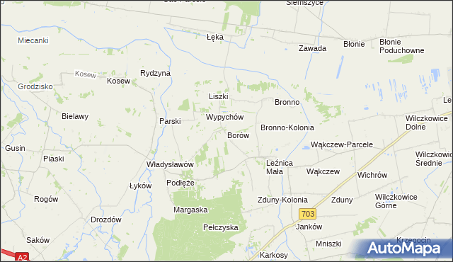 mapa Borów gmina Łęczyca, Borów gmina Łęczyca na mapie Targeo
