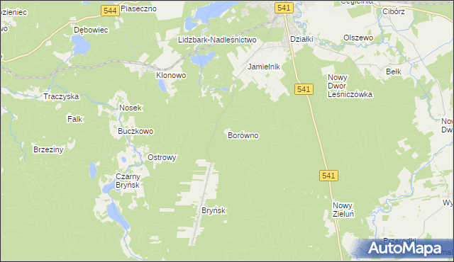 mapa Borówno gmina Lidzbark, Borówno gmina Lidzbark na mapie Targeo