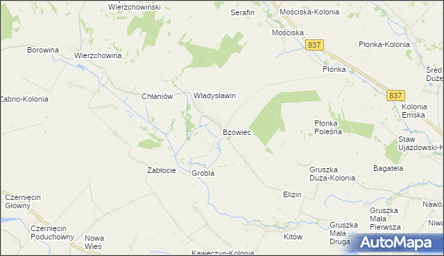 mapa Bzowiec gmina Rudnik, Bzowiec gmina Rudnik na mapie Targeo