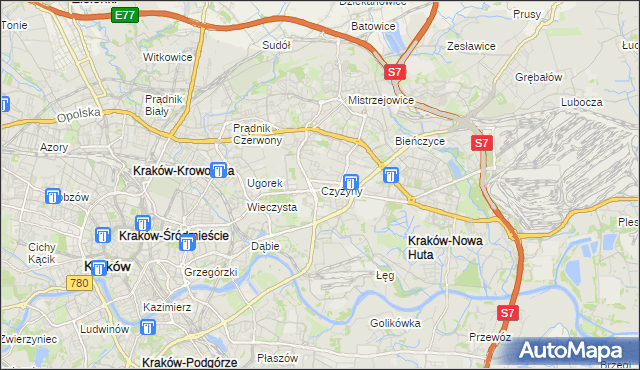 mapa Czyżyny, Czyżyny na mapie Targeo