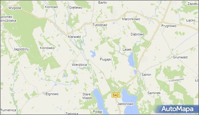 mapa Fiugajki gmina Dąbrówno, Fiugajki gmina Dąbrówno na mapie Targeo