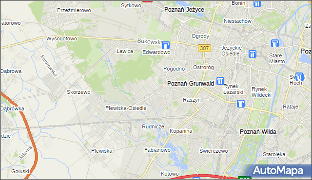 mapa Grunwald gmina Poznań, Grunwald gmina Poznań na mapie Targeo