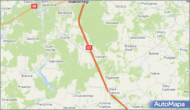 mapa Kamień gmina Białobrzegi, Kamień gmina Białobrzegi na mapie Targeo