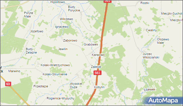 mapa Karwowo gmina Stawiski, Karwowo gmina Stawiski na mapie Targeo
