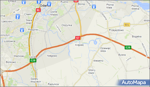 mapa Krępiec gmina Pruszcz Gdański, Krępiec gmina Pruszcz Gdański na mapie Targeo