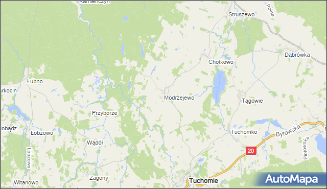 mapa Modrzejewo gmina Tuchomie, Modrzejewo gmina Tuchomie na mapie Targeo