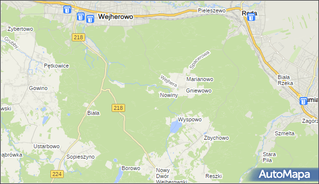 mapa Nowiny gmina Wejherowo, Nowiny gmina Wejherowo na mapie Targeo