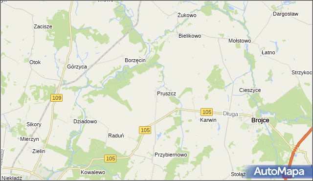 mapa Pruszcz gmina Brojce, Pruszcz gmina Brojce na mapie Targeo