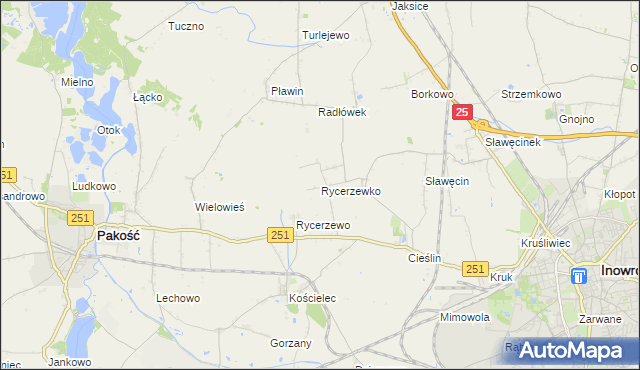 mapa Rycerzewko gmina Pakość, Rycerzewko gmina Pakość na mapie Targeo