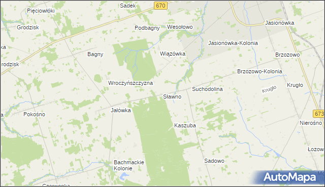 mapa Sławno gmina Dąbrowa Białostocka, Sławno gmina Dąbrowa Białostocka na mapie Targeo