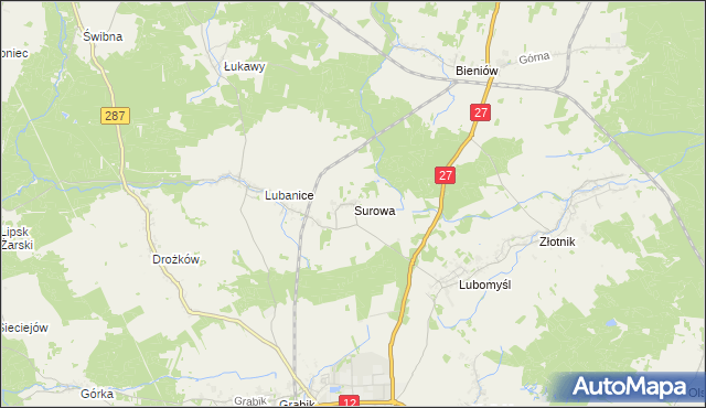 mapa Surowa gmina Żary, Surowa gmina Żary na mapie Targeo