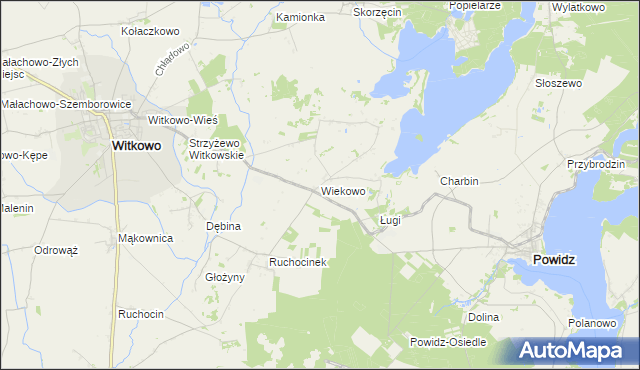mapa Wiekowo gmina Witkowo, Wiekowo gmina Witkowo na mapie Targeo